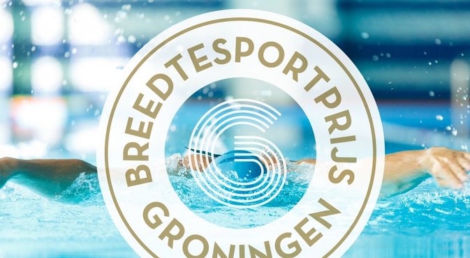 Foto met logo van Sportgala Groningen en op achtergrons een zwemmer