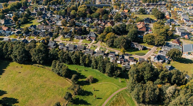 Luchtfoto van huizen uit de gemeente Stadskanaal