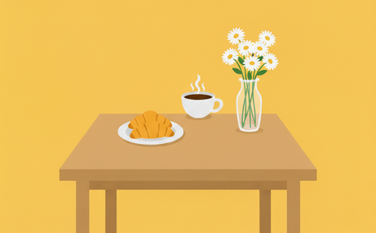 grafische beeld van een tafel met ontbijt erop